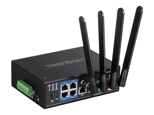 Image of TRENDnet Industrial AC1200 Wireless Dual Band Gigabit Router, TI-W100, 4 x Gigabit PoE+ Ports, 1 x Gigabit WAN Port, IP30 Housing, Dual-WAN, VPN, DIN-Rail Mount, NDAA + TAA Compliant