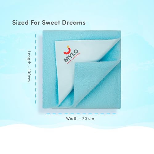 Image of Mylo Baby Waterproof Mattress Protector for Baby (0-3 Years), Extra Absorbent, Soft and Reusable Quick Dry Sheets (Medium, 100cm x 70cm, Turquoise)