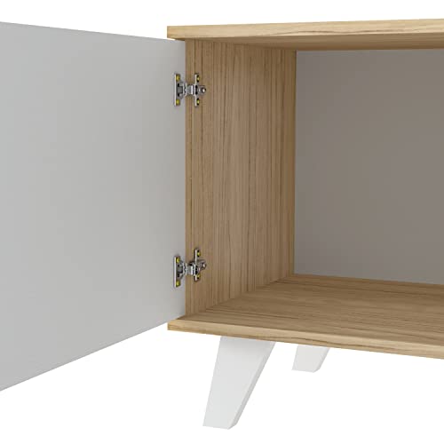 MOMMA-HOME-Mueble-TV-Salon-Mesa-de-television-2-Puertas-y-Baldas-centrales-Acabado-en-Roble-y-Blanco-Patas-de-Madera-Modelo-QUIATUR-140-cm-Largo-x-51-cm-Alto-x-40-cm-Fondo