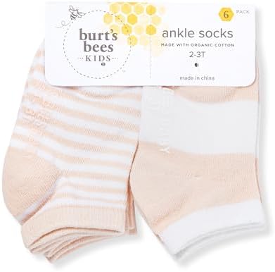 Burt's Bees Baby Baby Girls' Ankle Socks with Non-Slip Grips (6-Pack)