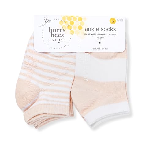 Burt's Bees Baby Baby Girls' Ankle Socks with Non-Slip Grips (6-Pack)