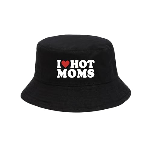 I Love Hot Moms Hut Mallorca Hut Saufen Mallorca Fischerhut Lustiger Hut Bucket Hat Alkohol Feiern Party Junggesellen-Abschied Anglerhut Sommerhut Bier Festival (Baumwollmischung, Schwarz)
