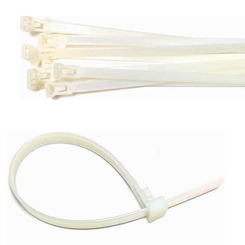 Plastic Releasable Cable Ties Premium 300mm x 7. 2mm Large Reusable Zip Ties, 50-Pack (White)