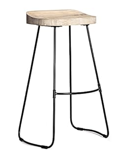 MH London Wood Bar Stool - Solid Wood Saddle Seat, Industrial Metal Legs - Kitchen Island or Counter Stools with Rustic Backless Wooden Seat for Breakfast or Barstools for Friday Drinks (Whitewash) (B093TFXKSQ)