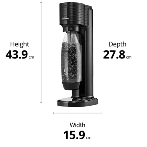 Sodastream Gaia Manual Sparkling Water Maker - Cordless Sparkling Water Machine with 1 Litre Reusable BPA-Free Water Bottle for Carbonating and 60 Litre Quick Connect Co2 Gas Cylinder - Black