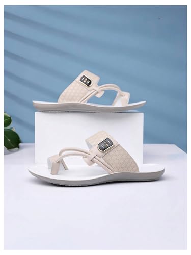 Image of GORGLITTER Men's Leather Sandals Slide Beach Outdoor Round Flip Flops Slip On Slippers