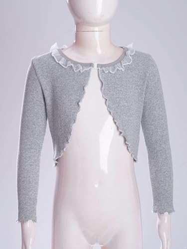 Kids Girls Dance Sweater Ballerina Ruffled Trim Long Sleeve Knit Wrap Top Ballet Cardigan Shrug Dancewear3