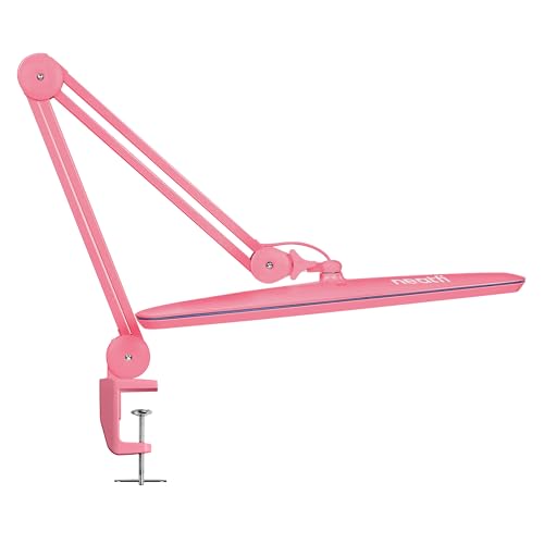Image of Neatfi XL 2,200 Lumens 24W LED Desk Lamp - 23 inch Wide Shade | Dimmable Eye-Caring Task Light | Adjustable Arm | Home Office, Study, Crafts & Nail Tech (Pink, Non-CCT with Clamp)