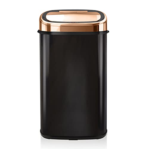 Tower T80904RB Kitchen Bin with Sensor Lid, Automatic Soft-Close, Manual Override, 58 Litre, Black and Rose Gold