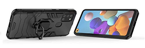 Image of FitSmart Hybrid Armor Shockproof Soft TPU and Hard PC Back Cover with Ring Case for Samsung Galaxy A21s / SM-A217F /DS - Black