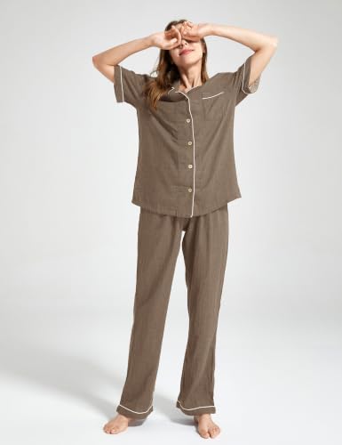 Image of Womens Muslin Pajama Set 100% Cotton Double Gauze Linen Like