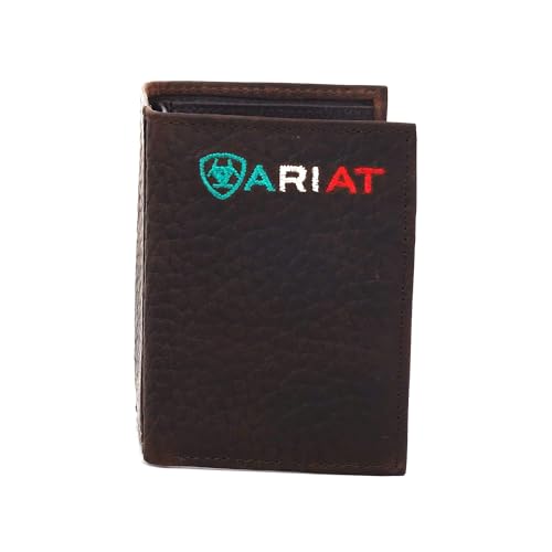 ARIAT® Men's Mexico Flag Logo Brown Leather Trifold Wallet