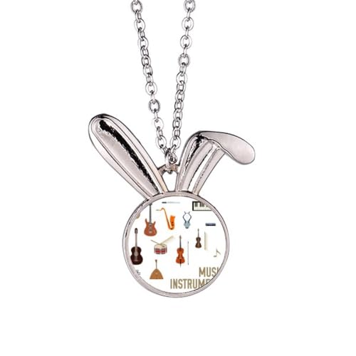 Collier lapin et instruments de musique pour femme : pendentif animal original