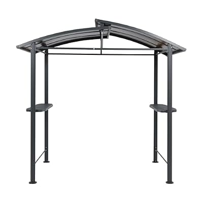 BPS 8x5 FT BBQ Grill Gazebo with Double-Tier Polycarbonate Roof, Steel Frame & Side Shelves, for Outdoor, Patio, Backyard
