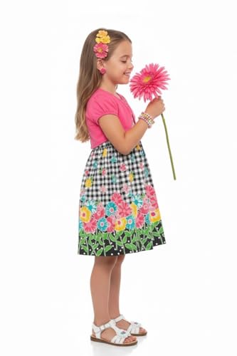 Image of ToBeInStyle Girls Two Piece Short Sleeve Dress and Matching Bolero Crop Cardigan Assorted Prints Cotton Blend Summer Outfit