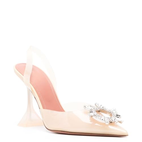 Crystal Rhinestones Slingback for Women Clear Heels Shoes Pointed Toe 2.76 in High Heels Slip On Weddings Parties Pumps Sandal Shoes2