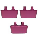 ENGELLAND 3 x Blumenkasten zum Auf-Hängen, Farbe: Lila, Blumentopf, oval, Balkon, Übertopf, Pflanzkasten, mit Wasserspeicher/Wasserauffangschale