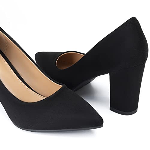 Heel The World Women's High Chunky Block Closed Toe Heels,Slip On Pointed Toe Work Dress Office Wedding Party Pumps Shoes2