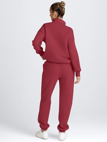 Image of AUTOMET Women's Sweatsuits 2 Piece Outfits Lounge Sets | Cozy Airport Outfits,Casual Sweat Sets for Fall and Winter,Half Zip Pullover and Baggy Sweatpants with Pockets