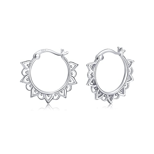 Pendientes de loto 925 flores de plata esterlina pendientes de yoga para niñas pendientes de loto huggie pendientes de aro joyería de loto regalos para mujeres niñas niños Cover