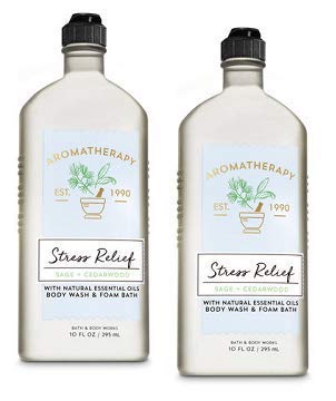Bath and Body Works 2 Pack Aromatherapy Stress Relief Sage and Cedarwood Body Wash & Foam Bath 10 Oz.