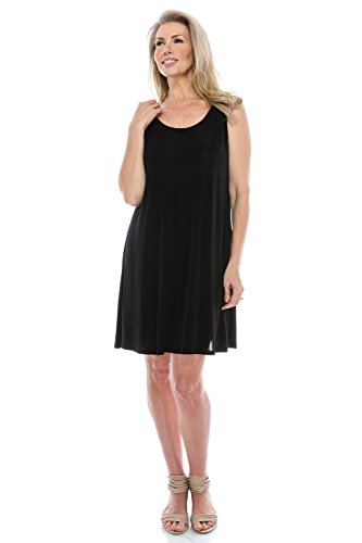Jostar Women's Tank Mini Dress - Sleeveless Basic Stretch Casual Scoop Neck Solid T Shirt Short One Piece 703Bn-T Black L #TOP1