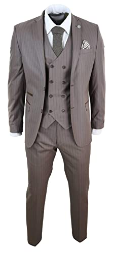 Men's Stripe Three Pieces Suit Notch Lapel Two Buttons Tuxedos Jacket Vest & Pants Business Formal Dinner Prom