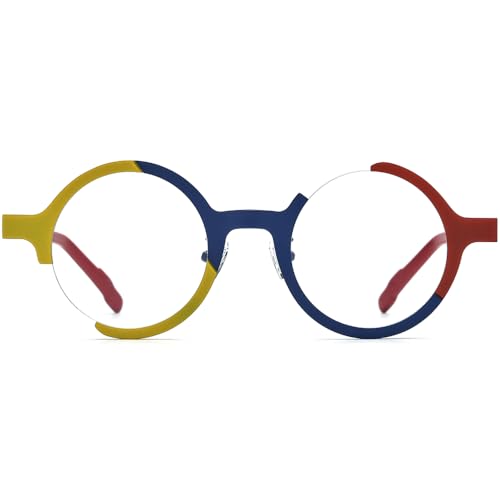 Image of FONEX Colorful Pure Titanium Glasses Frame Women Retro Round Eyeglasses
