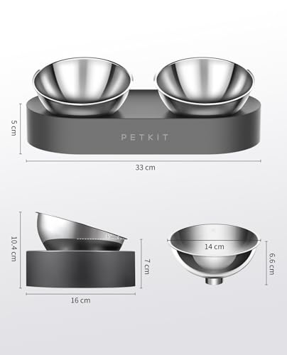 PETKIT CYBERTAIL Katzen Erhöhte Schüssel Edelstahl, Gekippter Hund Katzen Erhöhte Futternäpfe Lebensmittelqualität, rutschfeste No Spill Haustier Fütterungsschalen für Katzen und Kleine Hunde