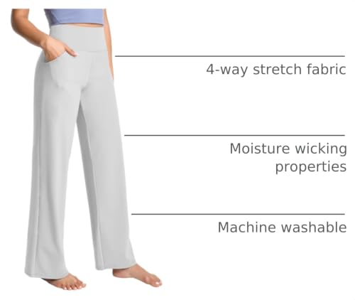 Image of BUBBLELIME Women High Waist Wide Legs Yoga Pants Loose Sweatpants Pockets | 29 inch /31 inch /33 inch /35 inch /37 inchInseam,2 Styles / Dress /Basic,Lounge,Comfy,Stretch Casual Work
