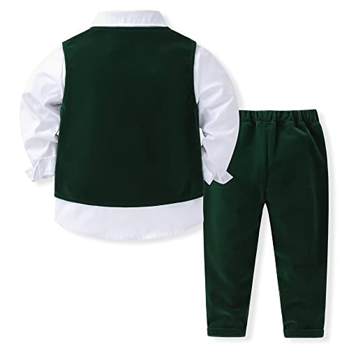 Image of Baby Boys Gentleman Formal Suit Set with Vest, Pant, Shirt, and Bow Tie, Weding 4Pcs Outfit