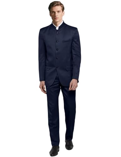 Men's Chinese Suit 2 Pieces Traditional Uniform Groom Dress Stand Collar Slim Fit Festive Wear Blazer Pant Set