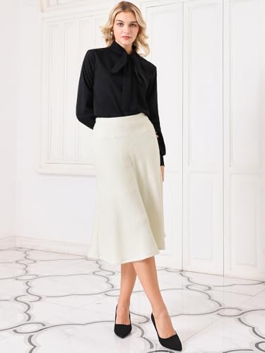Women's A-Line Fall Skirt Elastic Waist Office 2024 Midi Tweed Skirts3