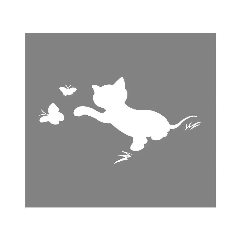 Dabhuoc Glossy White Car Stickers Animal Cat Body Graphic Cat Catch Butterfly Vinyl Decal(,20X16.5cm)