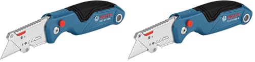 Image of BOSCH H11-11100-1 Folding Utility Knife | Compact, Portable, and Durable with Integrated Blade Storage, Thumb Rest, and Includes Belt Clip, Strap Cutter, 3 Blades (Pack of 2)