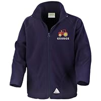 Embroidered Tractor Personalised Name Boys Fleece Jacket Navy Kids Custom Text Farm Coat