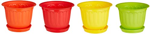 GARDENS NEED 100% Virgin Plastic Jasmine 8 Inches Pot with Drip Tray, Flower Pots for Home and Garden Decoration Round Planter for Balcony/Indoor/Set of 4 Pcs/Multicolor (B083HBVVVC) Amazon Price History, Amazon Price Tracker