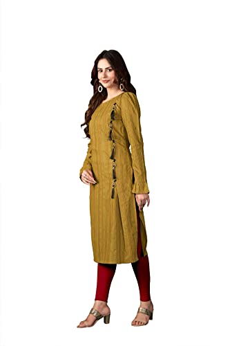Image of Amazon Brand - Anarva Women's Rayon Straight Embroidery Solid Kurtas (K-1026 Yellow)