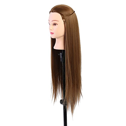 Mannequin Head with Human Hair, Golden Brown Fiber Hair Cosmetology Mannequin Head Training Head
