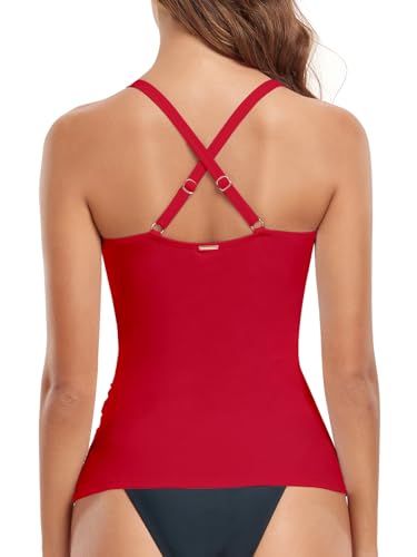 Image of RELELCIGA Women's Tankini Top V Neck Ruched Tummy Control Bathing Suit Top