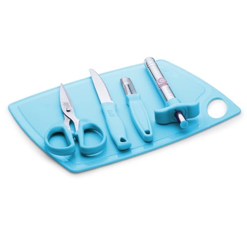 Image of Anjali 5-Piece Kitchen Essentials Set - 1 Chopping Board, 1 Knife, 1 Peeler, 1 Scissor, 1 Lighter - Multipurpose Cooking & Prep Tools for Home