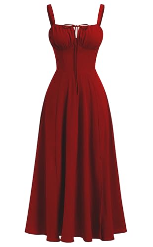 Image of GOLDSTITCH Women's Floral Midi Corset Dress Boho Flowy Slit Dresses for Women Going Out A Line Casual Sundress