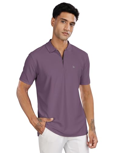 Image of BULLMER Trendy Solid Zipper Collar /Polo Neck Tshirt for Men