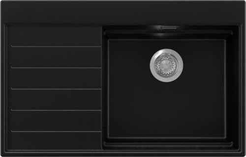 PRIMAGRAN Evier Cuisine en Granit Noir 78x50cm, Lavabo 1 bac + Kit de Vidage, Évier à Encastrer al mueble 50cm - Sydney S289