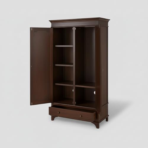 Image of APRODZ Wooden Wardrobe for Bedroom | 2 Door Engineer Wood Wardrobe with 1 Drawer | Wardrobe for Storage, Engineering Wood Clothes Cupboard & Wooden Almirah | Space Saving Wooden Cabinet, Walnut