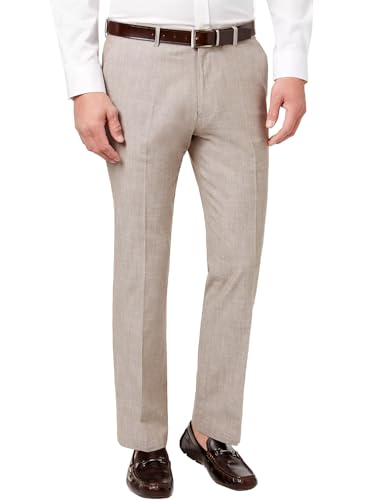 Tasso Elba Mens Chambray Flat Front Dress Pants 36W x 30L Taupe