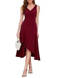 Aupuls Vestidos Formales Midi con Cuello en V para Mujeres Alto Bajo Vestido de Invitada de Boda 2026, granate, XL