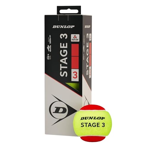 DUNLOP Pelota de Tenis Stage 3 roja, para niños y Principiantes en el Campo pequeño (3 Pelotas)