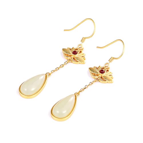 Boucles d'oreilles sangle drop argent et jade blanc femme