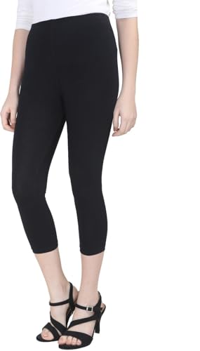 Image of Women's 3 /4 Calf-Length Leggings - Stretchable Cotton Blend, Comfortable Everyday Wear Pack of 2